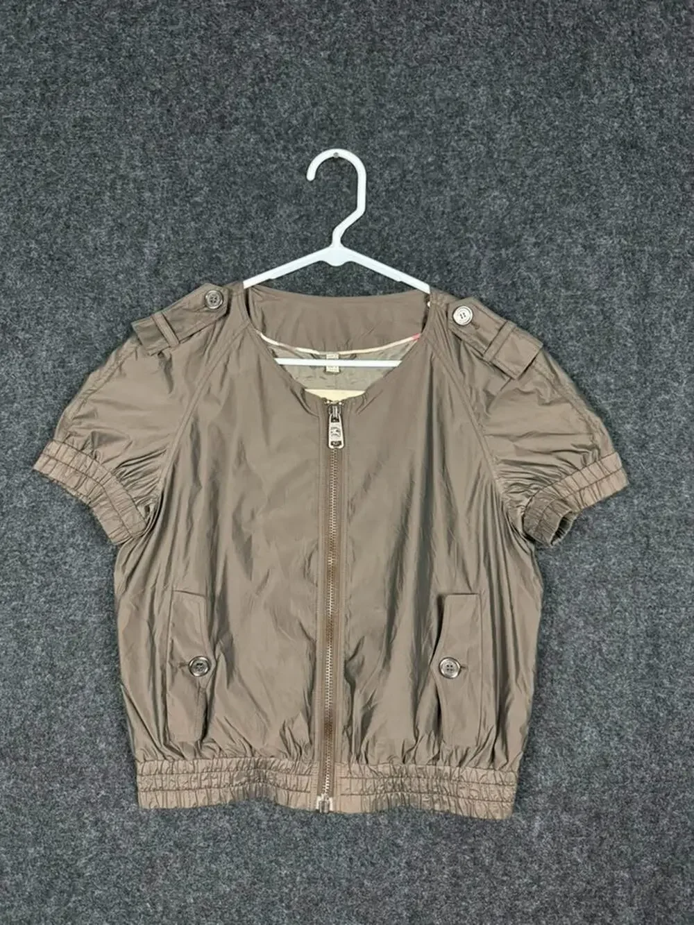 Burberry London Womens Olive Short Sleeve Zip Jacket Bolero Nova Check UK 10 US